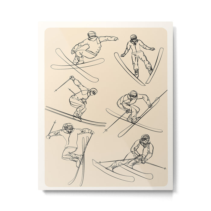 Minimal Skiers Line Art 2 Metal Print Gallery Image 1
