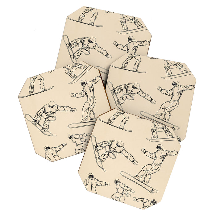Minimal Snowboarders Line Art 2 Coaster Gallery Image 1