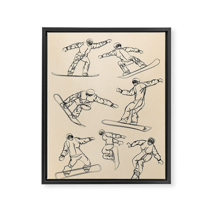 Minimal Snowboarders Line Art 2 Framed Canvas Print Gallery Image 1