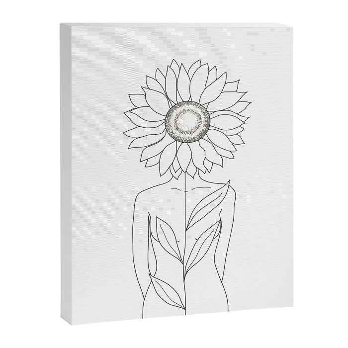 Minimalistic Line Art of Woman with Sunflower Canvas Print Gallery Image 1