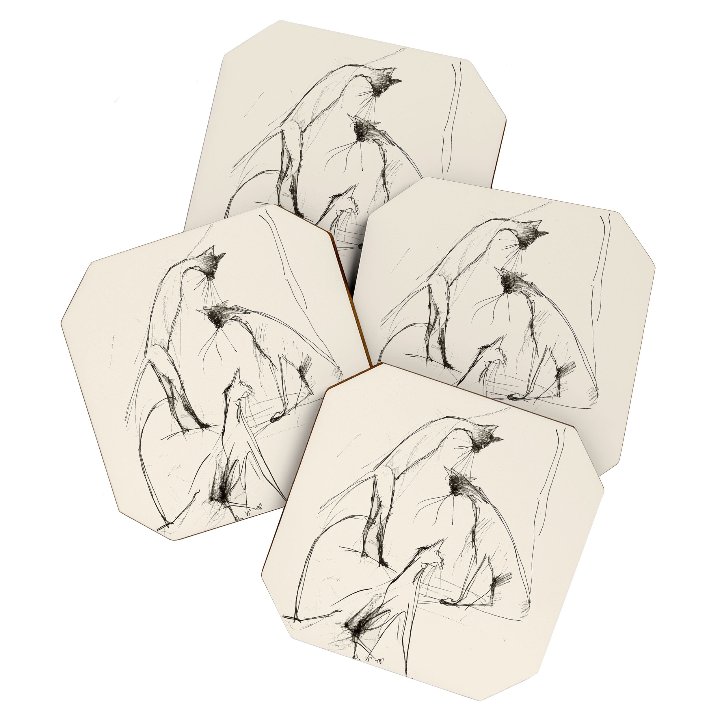 Modern Cat Sketch Coaster Gallery Image 1
