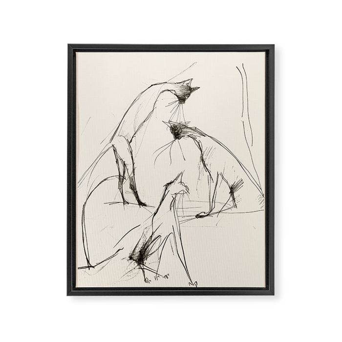Modern Cat Sketch Framed Canvas Print Gallery Image 1