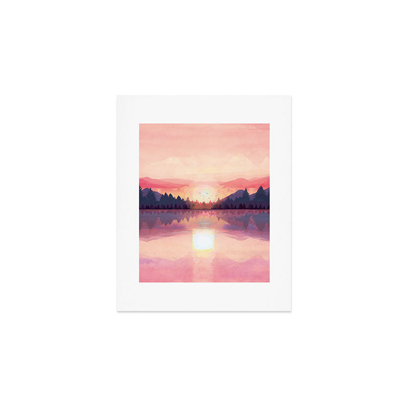 Morning Sunshine over the Peaceful Mountain Lake Art Print Gallery Image 1