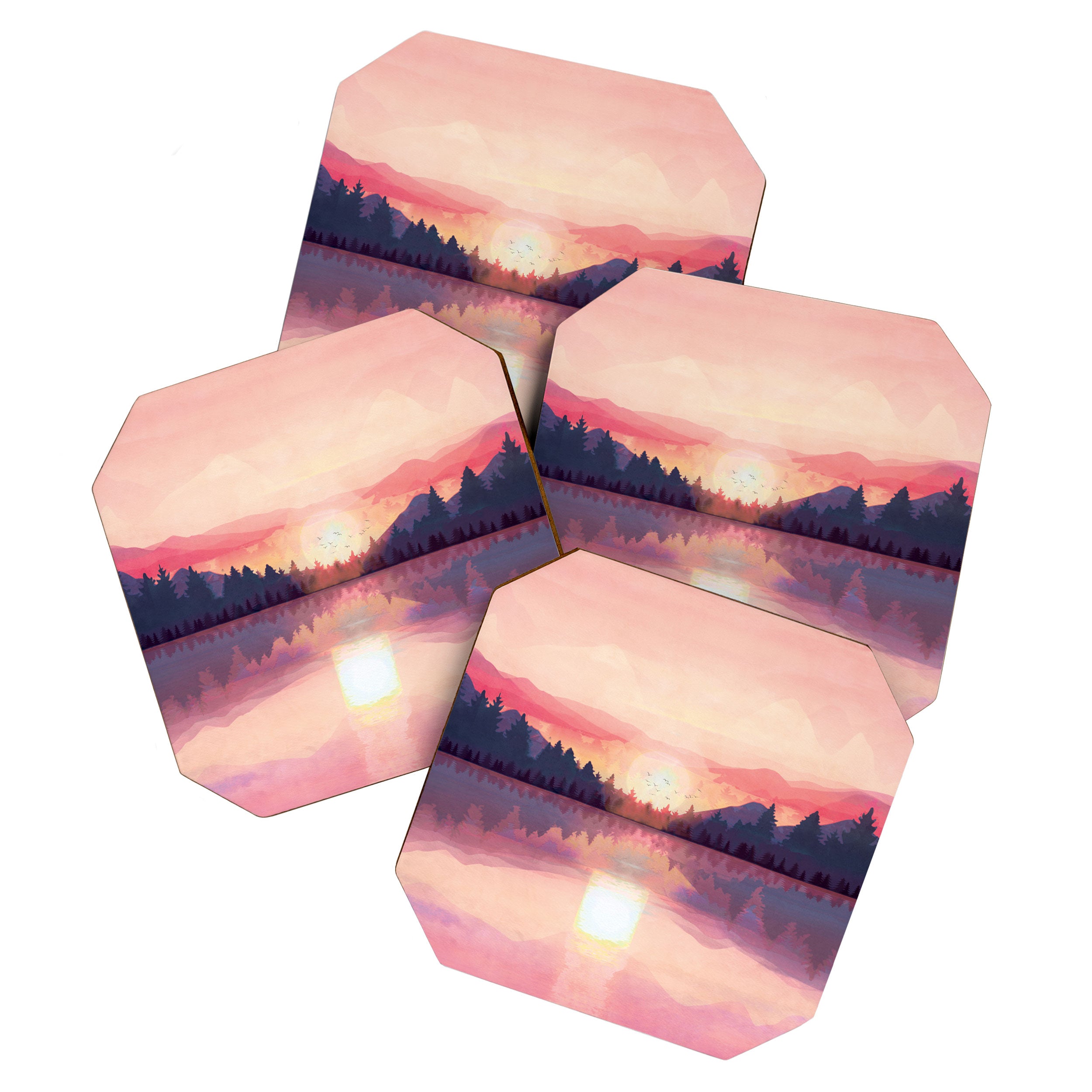 Morning Sunshine over the Peaceful Mountain Lake Coaster Gallery Image 1