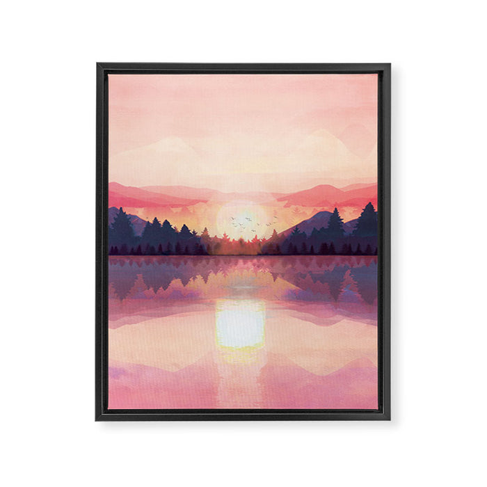 Morning Sunshine over the Peaceful Mountain Lake Framed Canvas Print Gallery Image 1