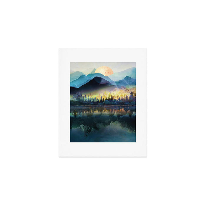 Mountain Lake Under Sunrise Art Print Gallery Image 1