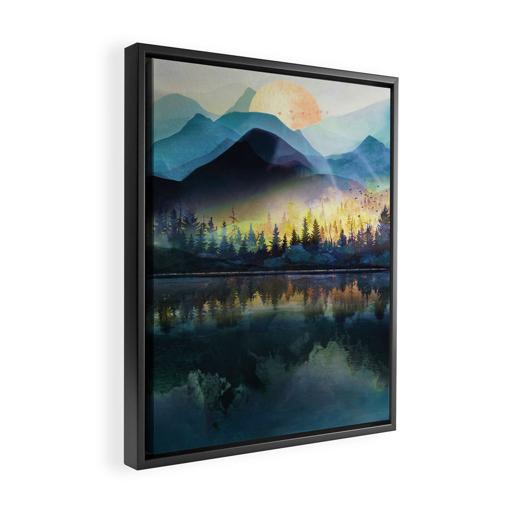 Mountain Lake Under Sunrise Framed Canvas Print Gallery Image 2