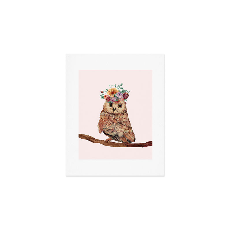 Owl with Flowers Art Print Gallery Image 1