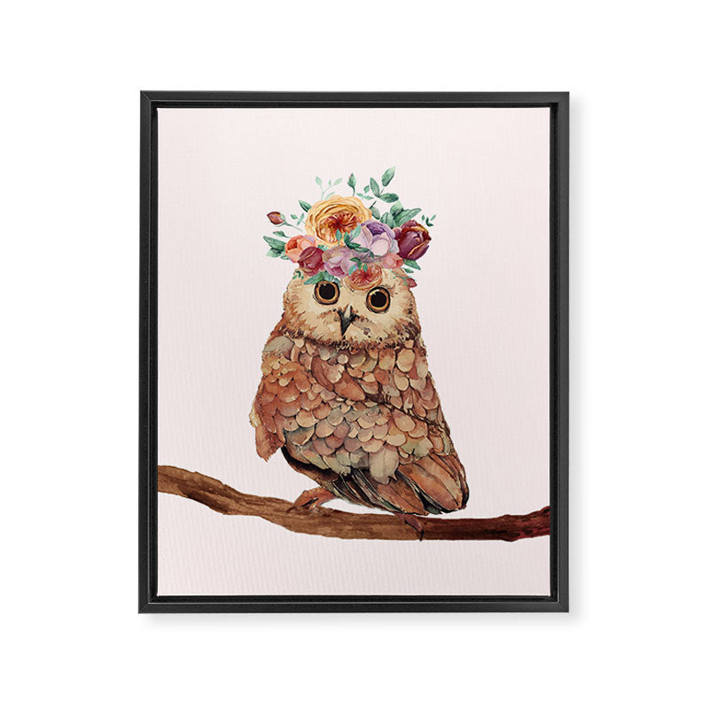 Owl with Flowers Framed Canvas Print Gallery Image 6