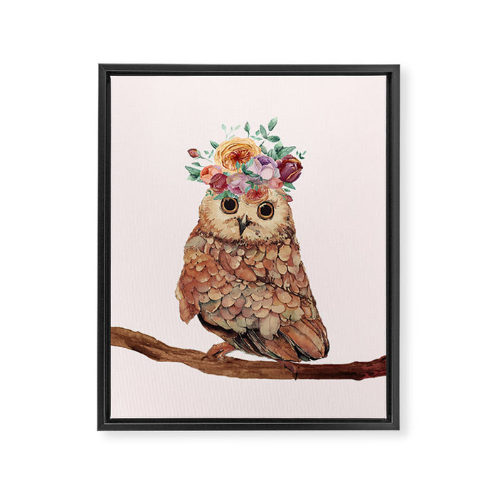 Owl with Flowers Framed Canvas Print Gallery Image 1