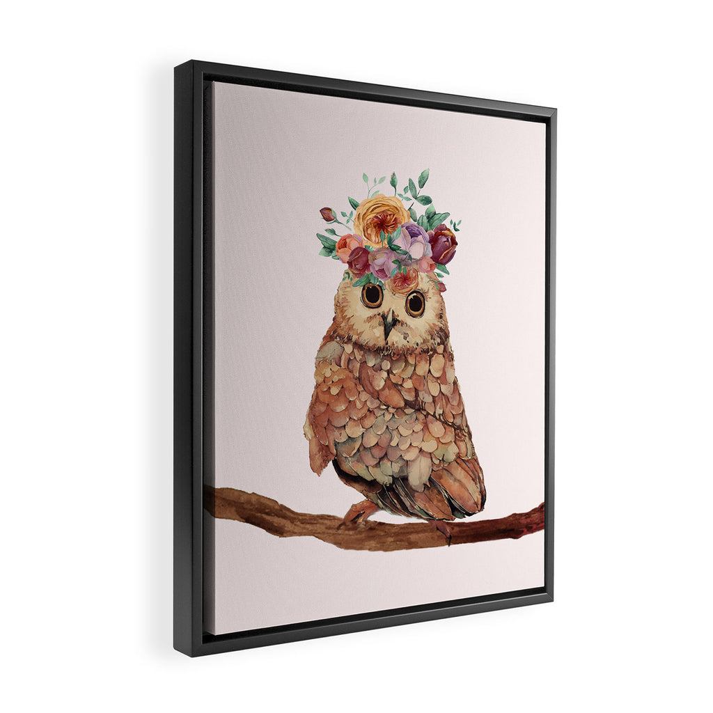Owl with Flowers Framed Canvas Print Gallery Image 2