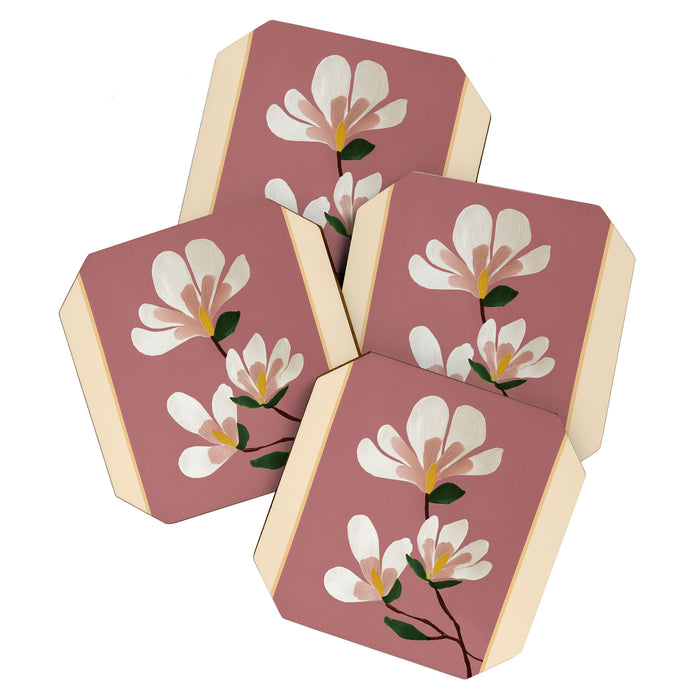 Pink Magnolia Flowers Coaster Gallery Image 1