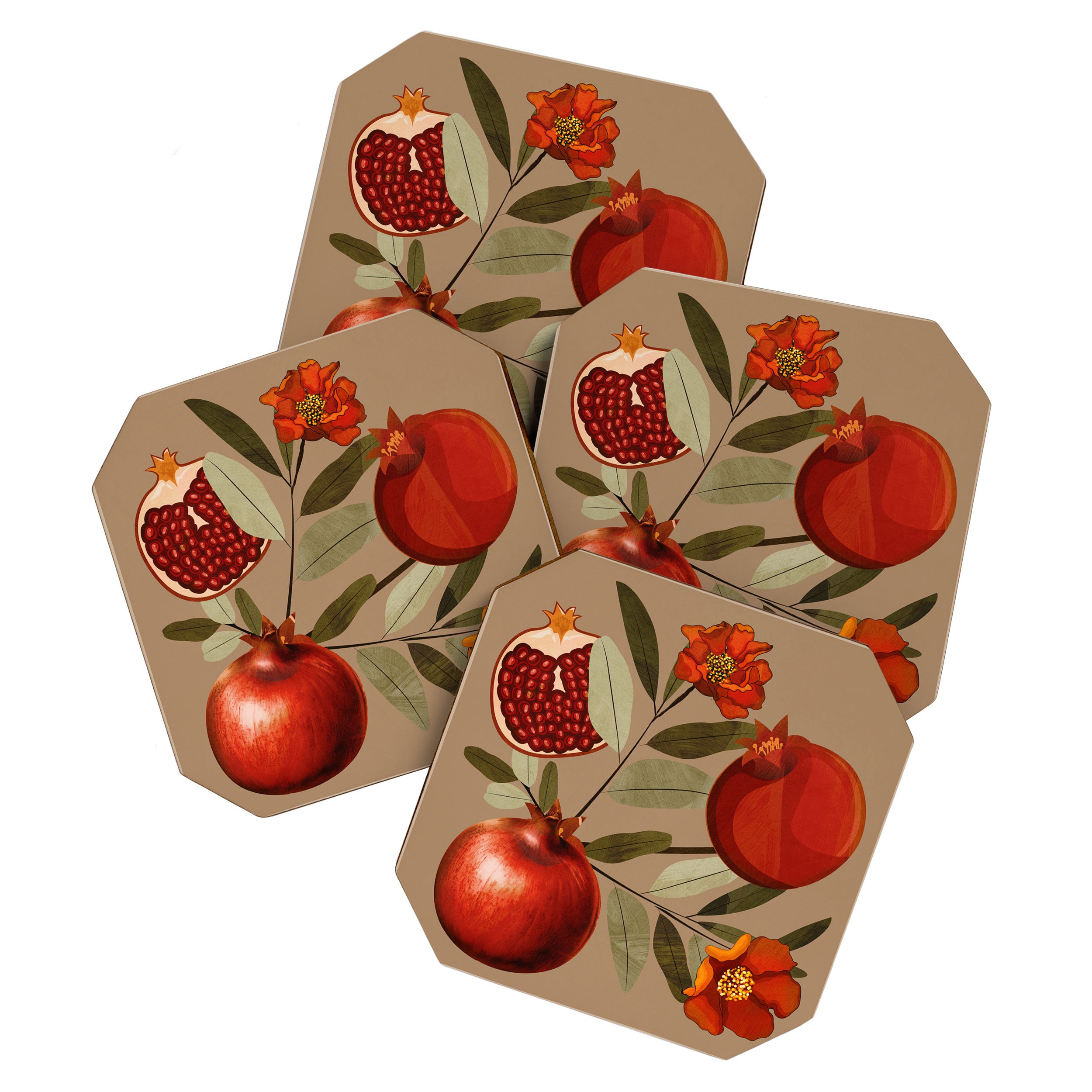 Pomegranate Botanical Art 1 Coaster Gallery Image 1