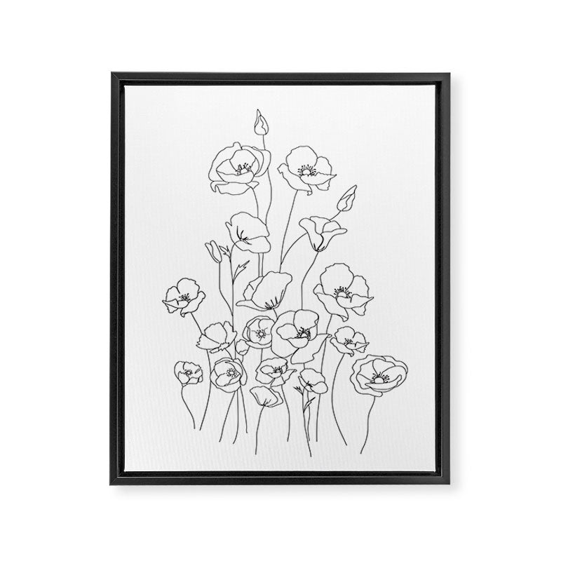 Poppy Flowers Line Art Framed Canvas Print Gallery Image 6