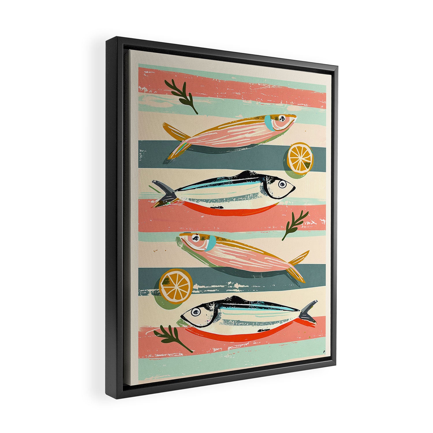 Sardines on Stripes Framed Canvas Print Gallery Image 2