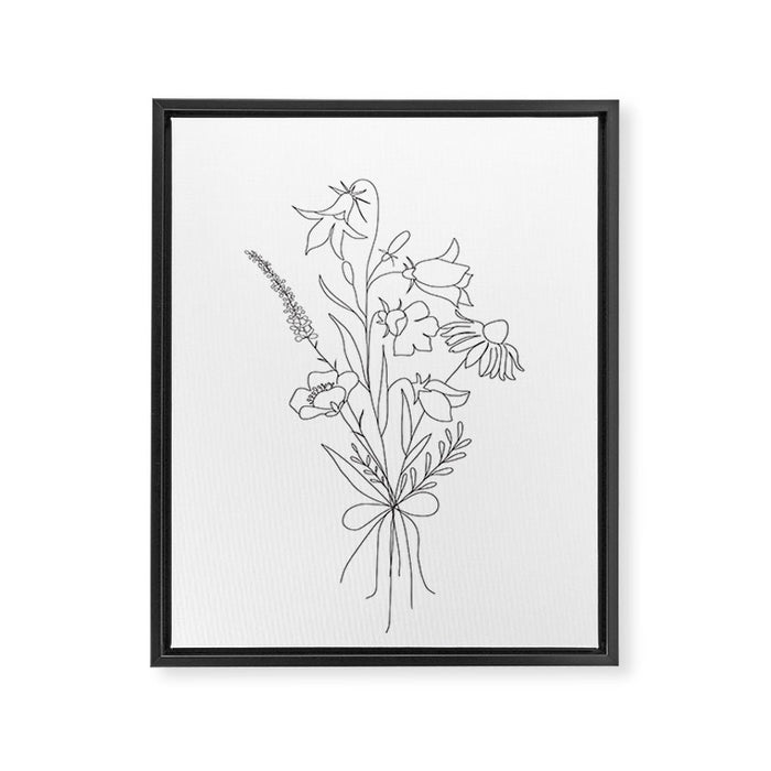 Small Wildflowers Minimalist Line Art Framed Canvas Print Gallery Image 1