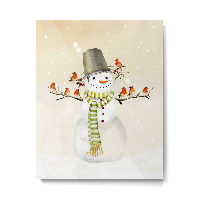 Snowman and Birds Metal Print Gallery Image 1