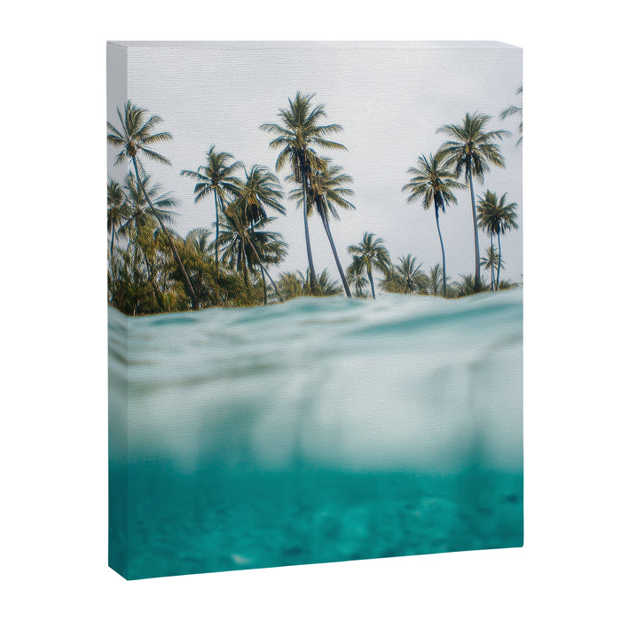 Split View Paradise - Ocean and Palm Tree Wall Art Canvas Print Gallery Image 1