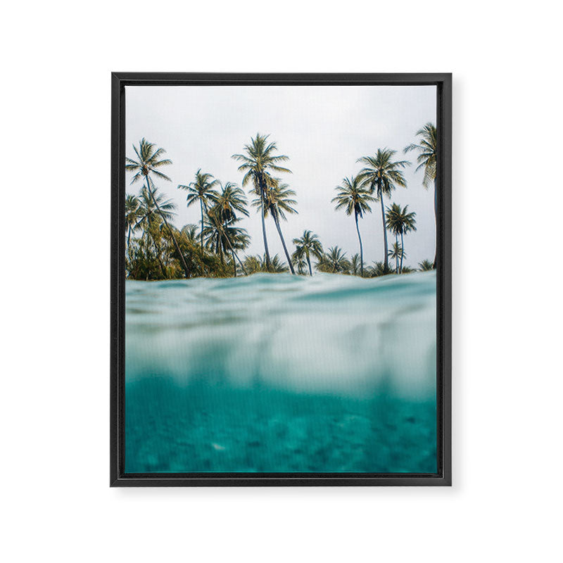Split View Paradise - Ocean and Palm Tree Wall Art Framed Canvas Print Gallery Image 6