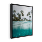 Split View Paradise - Ocean and Palm Tree Wall Art Framed Canvas Print Gallery Image 2