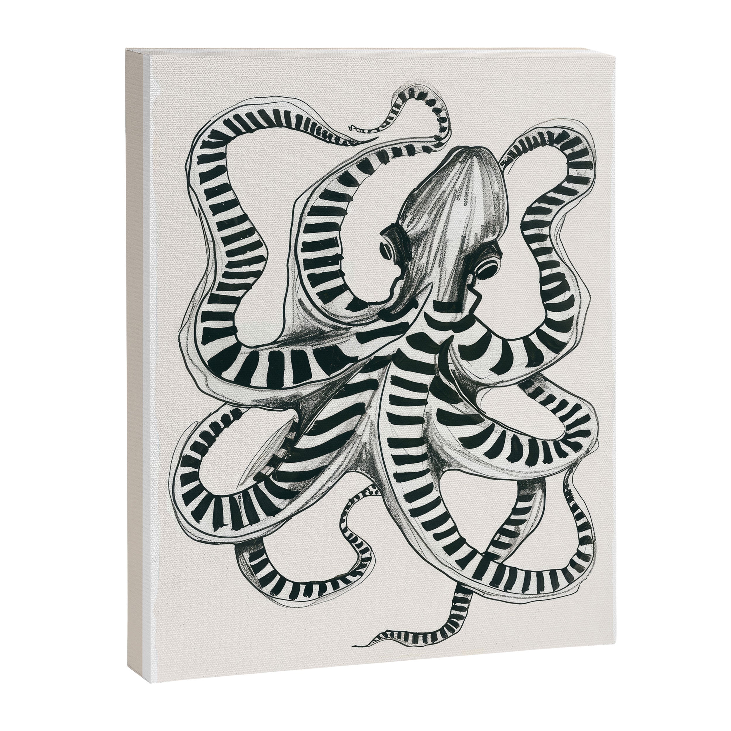 Striped Octopus Ink Drawing Canvas Print Gallery Image 6