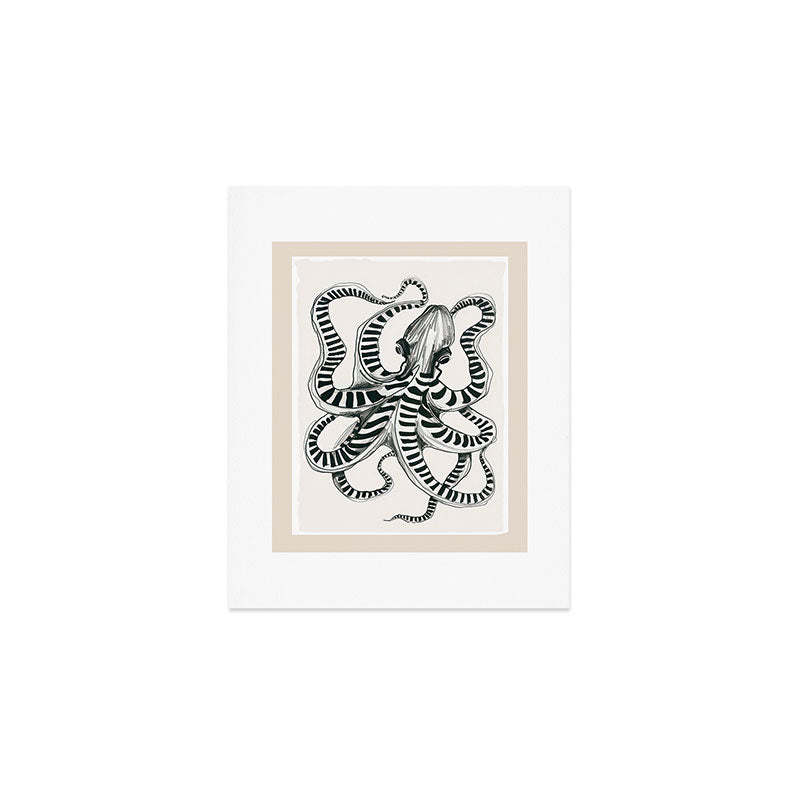 Striped Octopus Ink Drawing Art Print Gallery Image 1