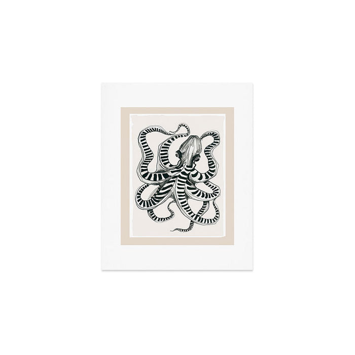 Striped Octopus Ink Drawing Art Print Gallery Image 1