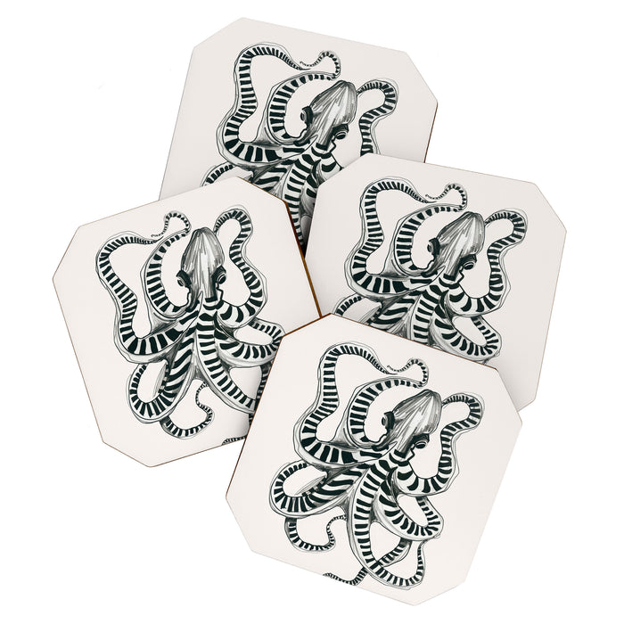 Striped Octopus Ink Drawing Coaster Gallery Image 1