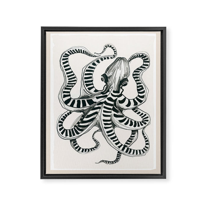 Striped Octopus Ink Drawing Framed Canvas Print Gallery Image 1