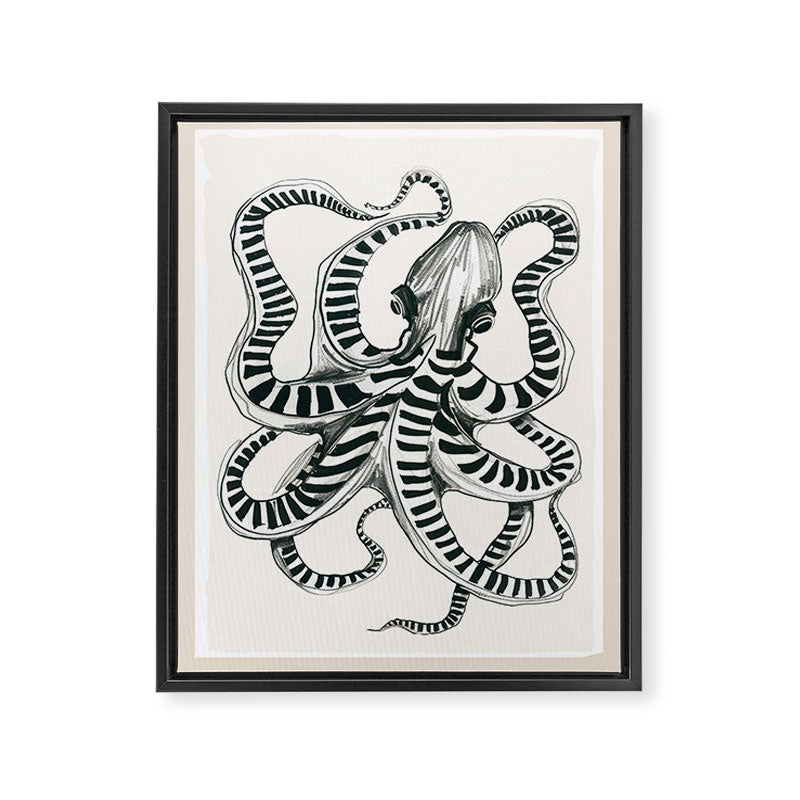 Striped Octopus Ink Drawing Framed Canvas Print Gallery Image 6