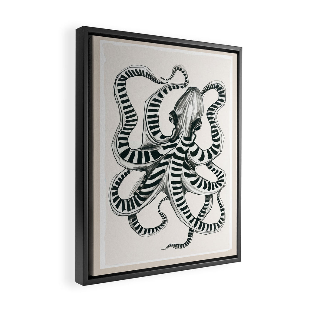 Striped Octopus Ink Drawing Framed Canvas Print Gallery Image 2