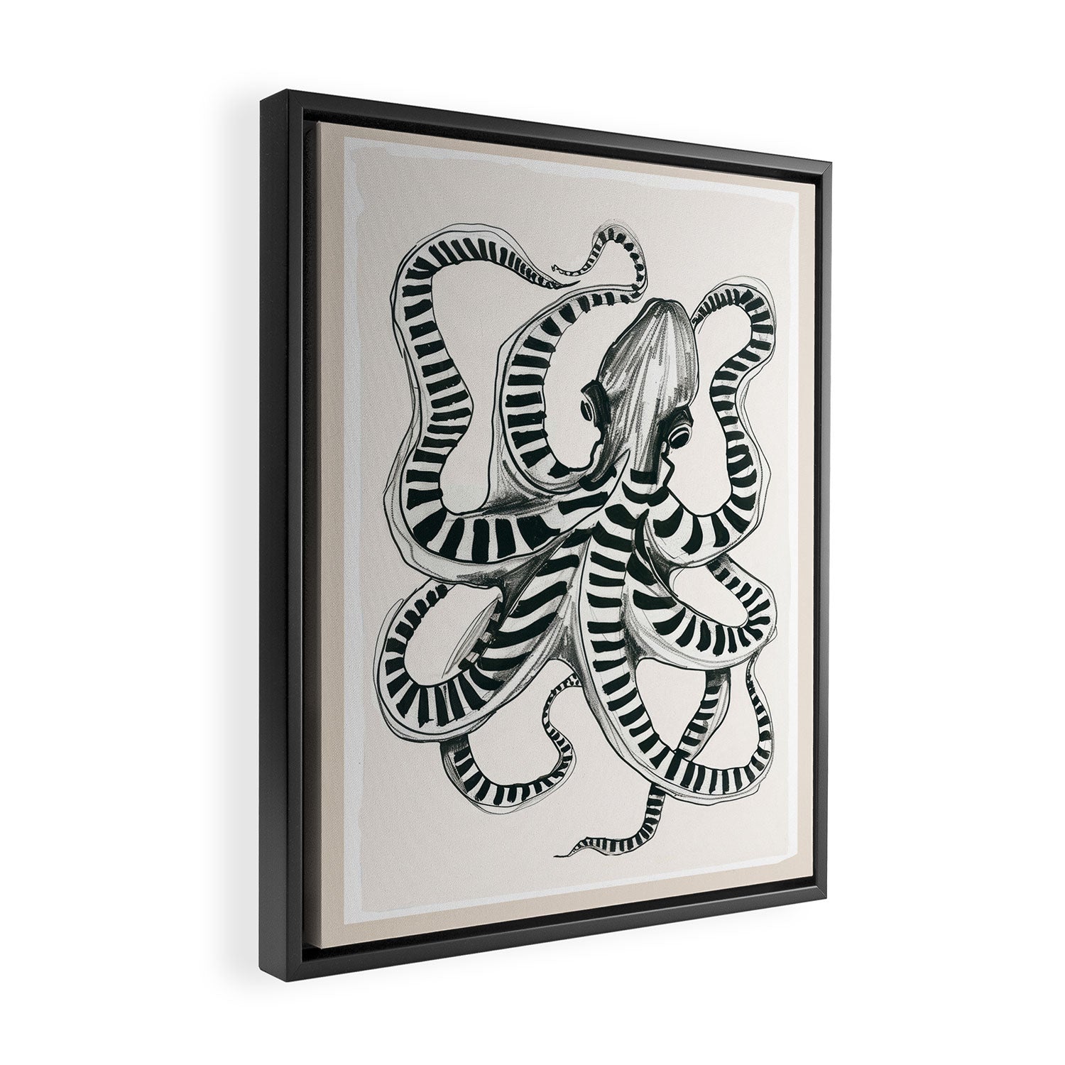Striped Octopus Ink Drawing Framed Canvas Print Gallery Image 2