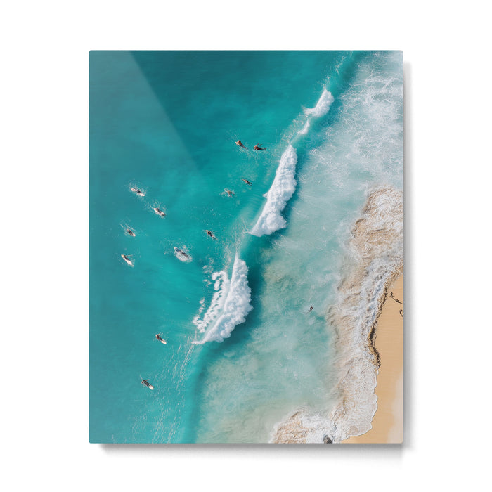 Surfers in Blue Waves Metal Print Gallery Image 1