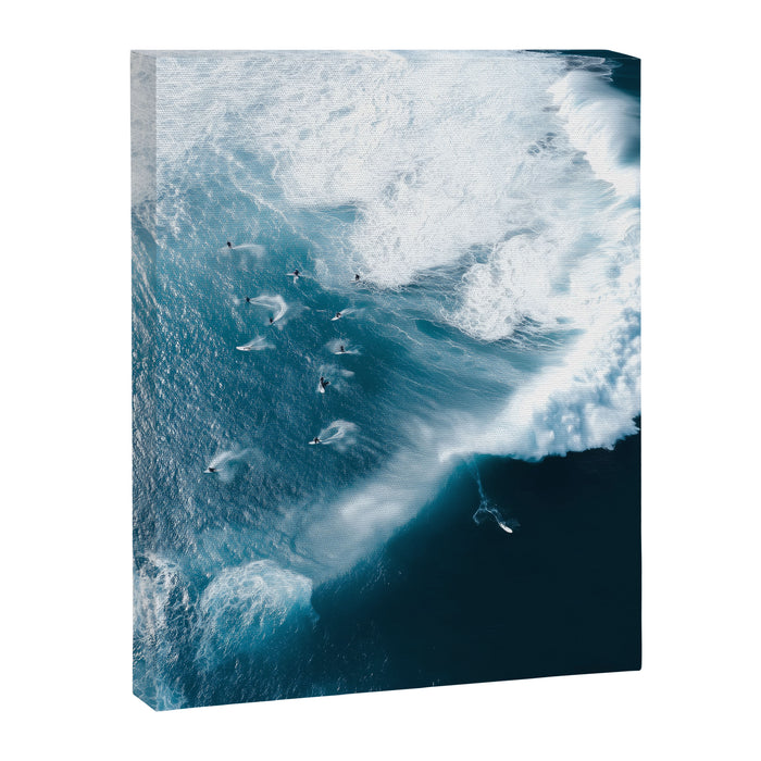 Surfers in Motion - Aerial Ocean Wave Photography Canvas Print Gallery Image 1