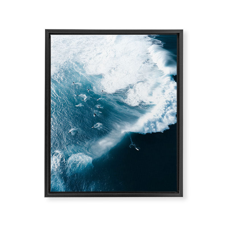 Surfers in Motion - Aerial Ocean Wave Photography Framed Canvas Print Gallery Image 6