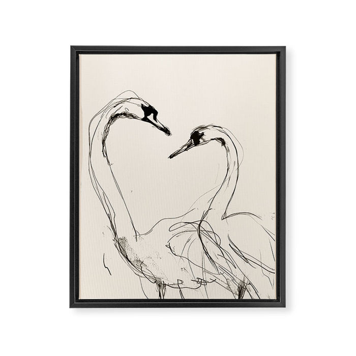 Swans in Ink - Elegant Minimalist Art Framed Canvas Print Gallery Image 1