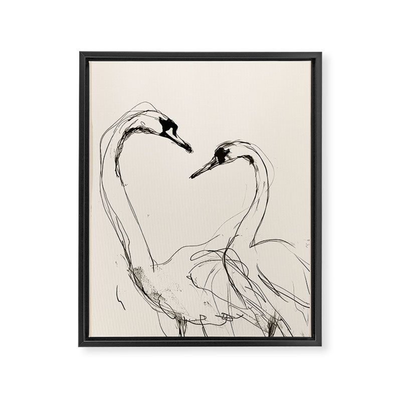 Swans in Ink - Elegant Minimalist Art Framed Canvas Print Gallery Image 6