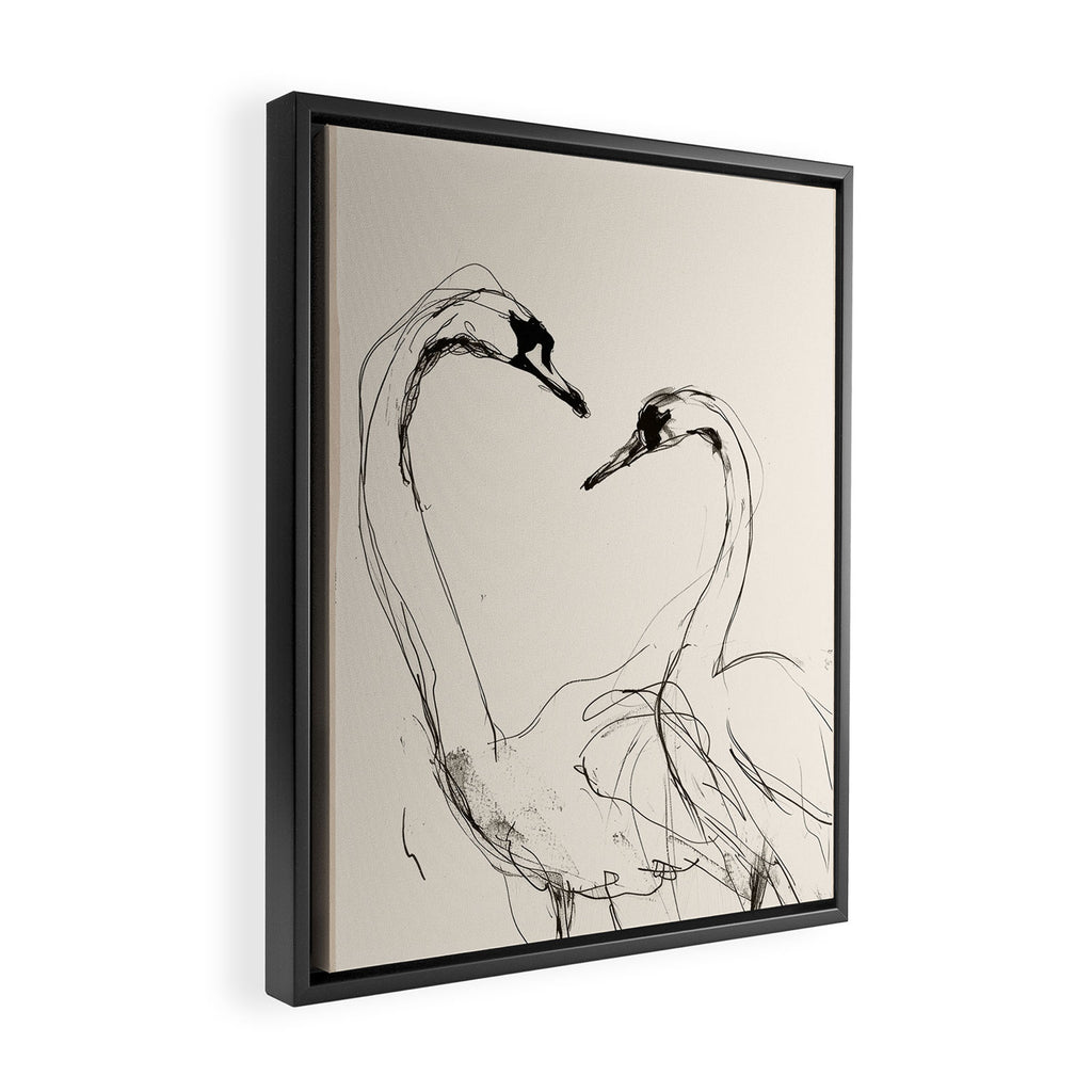 Swans in Ink - Elegant Minimalist Art Framed Canvas Print Gallery Image 2
