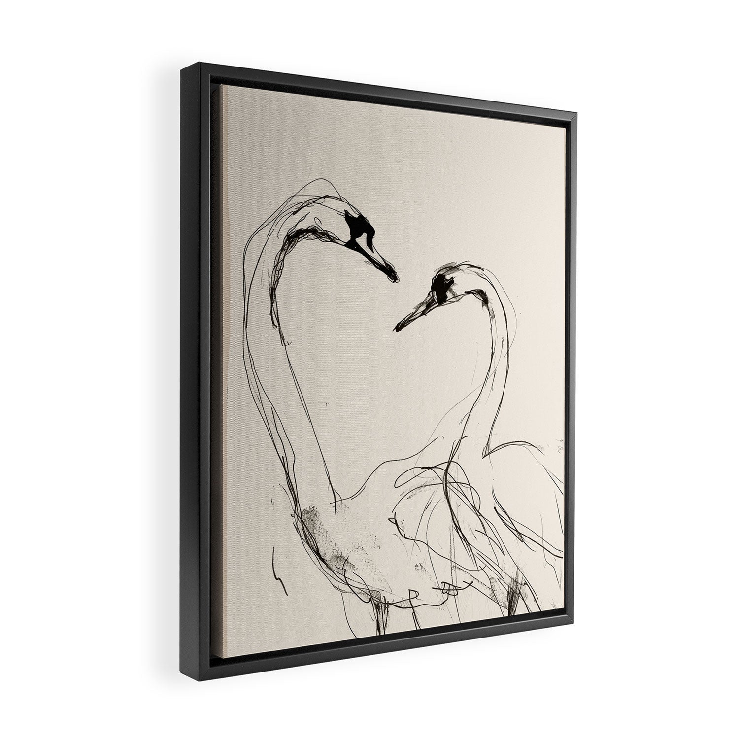 Swans in Ink - Elegant Minimalist Art Framed Canvas Print Gallery Image 2