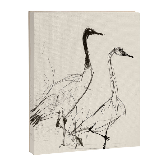 Two Geese - Minimalist Drawing Canvas Print Gallery Image 1