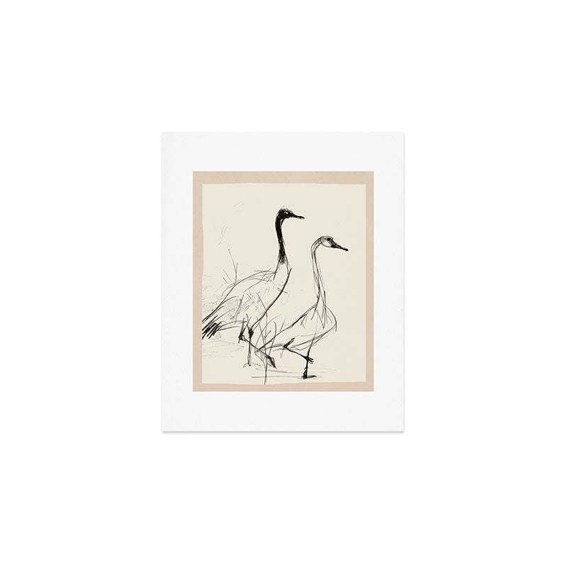 Two Geese - Minimalist Drawing Art Print Gallery Image 1