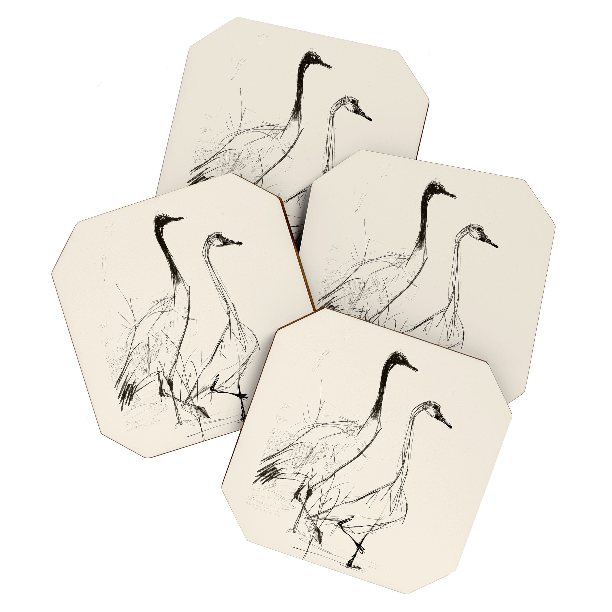 Two Geese - Minimalist Drawing Coaster Gallery Image 1