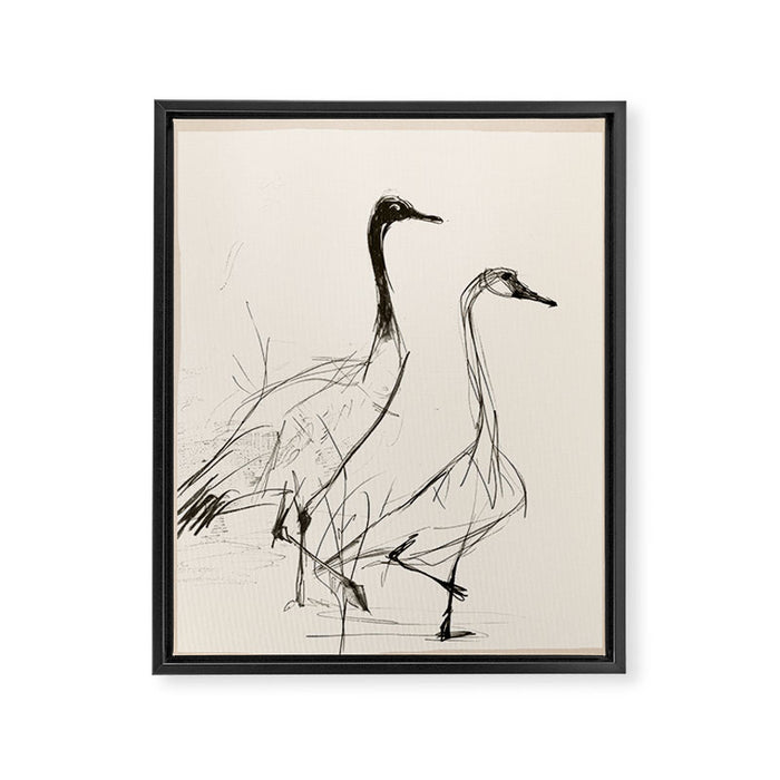 Two Geese - Minimalist Drawing Framed Canvas Print Gallery Image 1