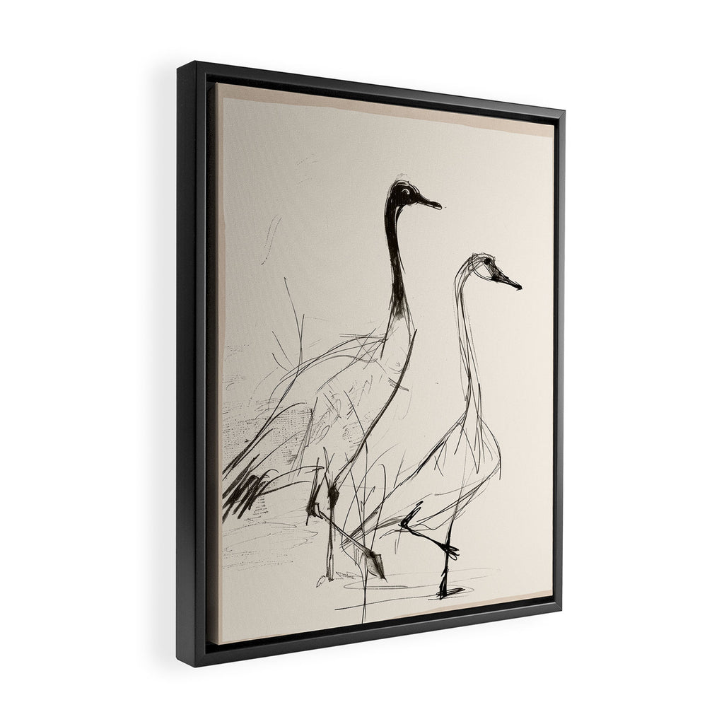 Two Geese - Minimalist Drawing Framed Canvas Print Gallery Image 2