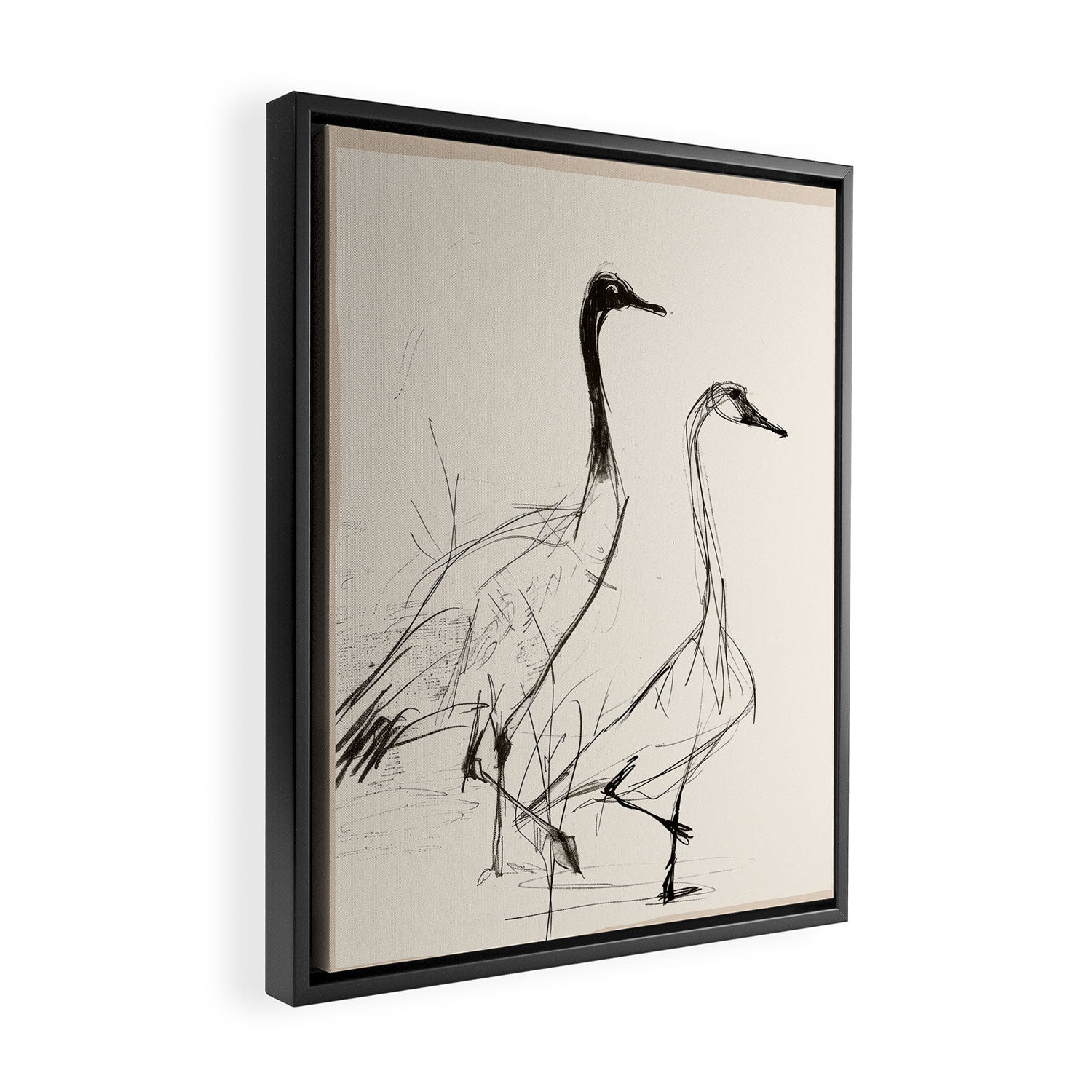 Two Geese - Minimalist Drawing Framed Canvas Print Gallery Image 2