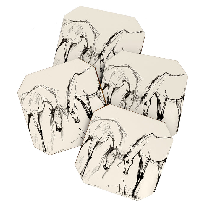 Two Horses - Minimal Line Drawing Coaster Gallery Image 1