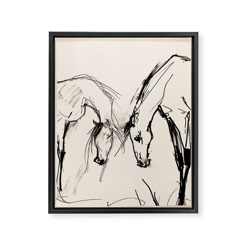 Two Horses - Minimal Line Drawing Framed Canvas Print Gallery Image 6