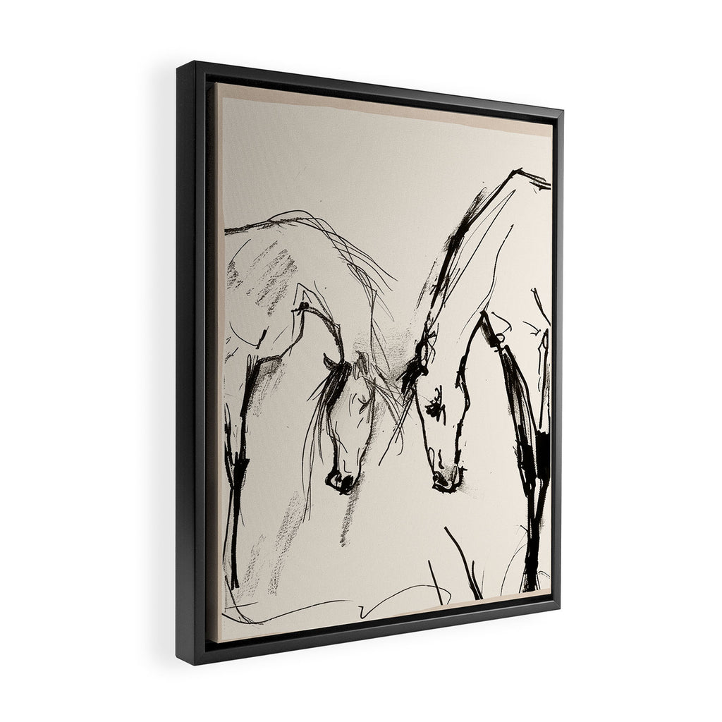 Two Horses - Minimal Line Drawing Framed Canvas Print Gallery Image 2