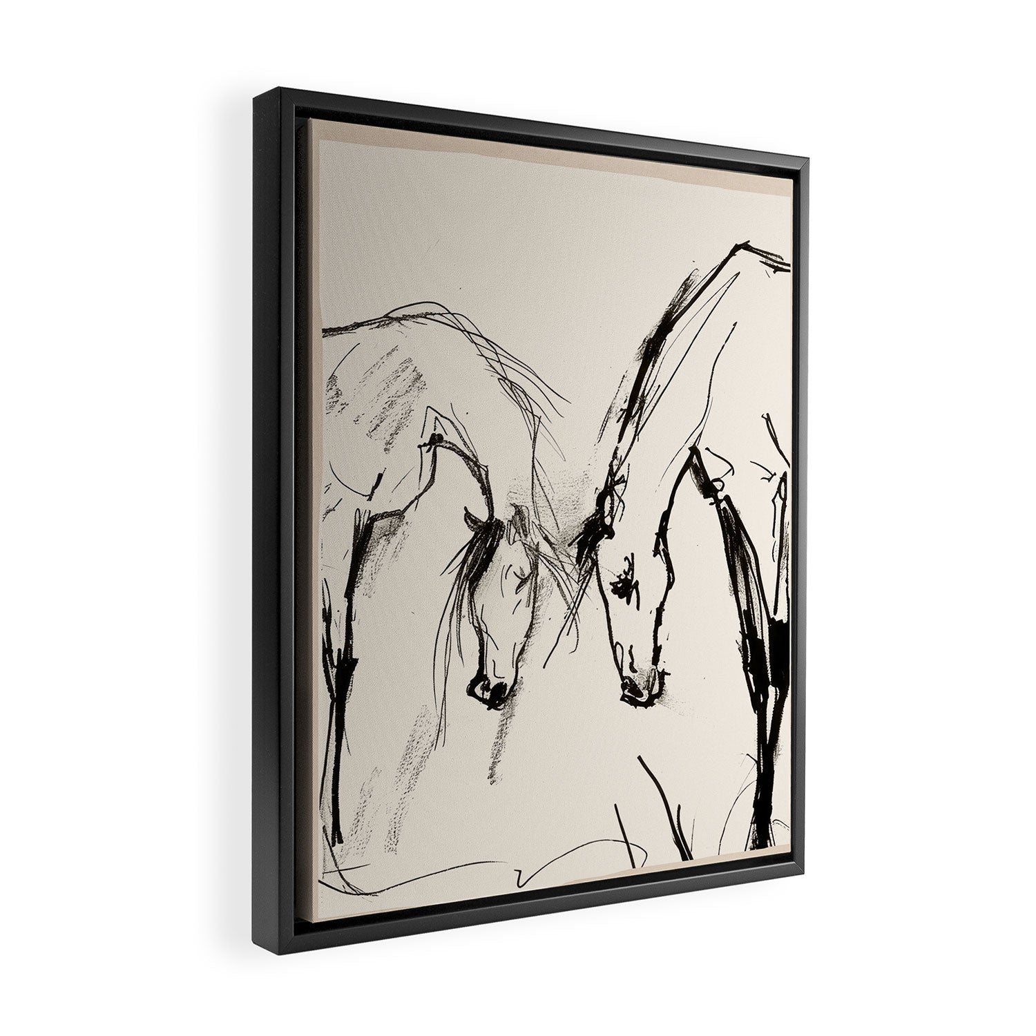 Two Horses - Minimal Line Drawing Framed Canvas Print Gallery Image 2