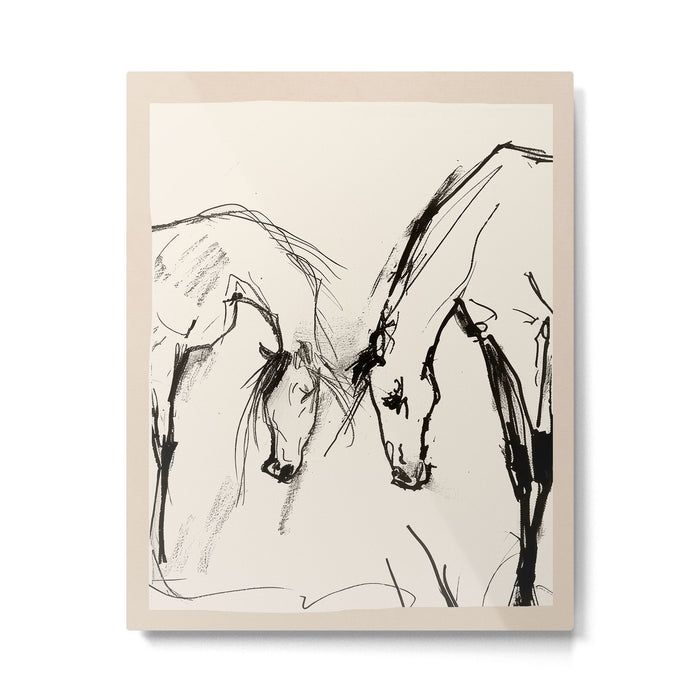 Two Horses - Minimal Line Drawing Metal Print Gallery Image 1